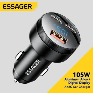 Essager 105W USB chargeur de voiture Charge rapide 4.0 QC4.0 QC3.0 QC SCP PPS PD USB Type C Charge rapide pour iPhone 14 15 Xiaomi téléphone Essager 105W USB chargeur de voiture Charge rapide 4.0 QC4.0 QC3.0 QC SCP PPS PD USB Type C Charge rapide pour iPhone 14 15 Xiaomi téléphone