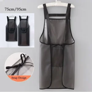 Tablier de cuisine imperméable, tablier de travail domestique en PVC résistant à l&rsquo;huile, tabliers de nettoyage transparents noirs anti-saleté