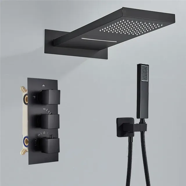 Ensemble douche thermostatique encastré mural doré… – vue 3