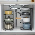 Organisateur de support de casseroles réglable, support de rangement de casseroles en acier inoxydable de cuisine, organisateur de casseroles et de poêles ménagers multicouches pour la cuisine