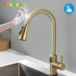 Robinet d&rsquo;évier de cuisine numérique tactile avec pulvérisateur extractible, mitigeur de cuisine chaud et froid, robinets de cuisine extractibles en or brossé