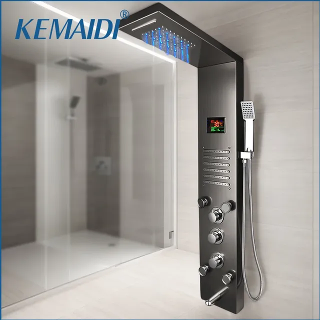 KEMAIDI ensemble de panneaux de douche LED noir salle de…