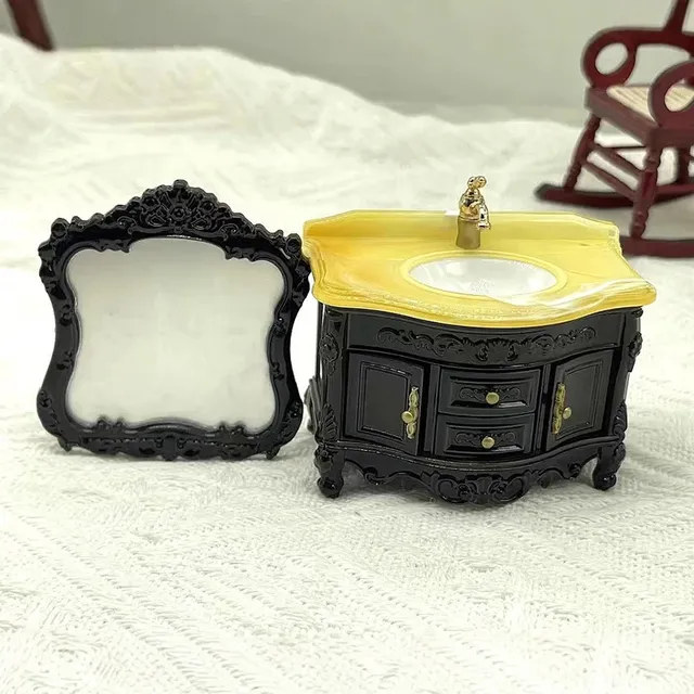 Meuble vasque miniature baroque victorien noir sculpté…