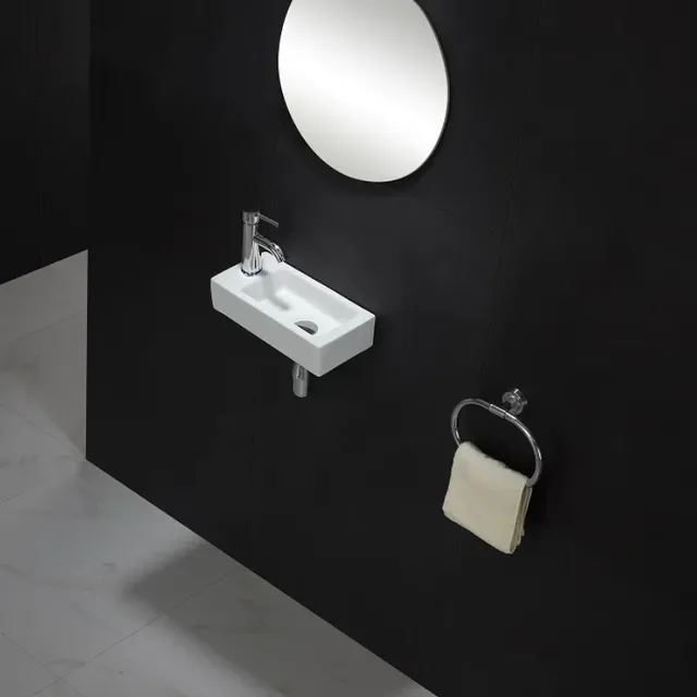 Lavabo mural rectangulaire compact céramique blanche… – vue 6