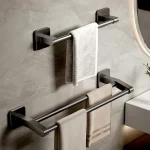 HOHand-Porte-serviettes mural noir T1, support sans perceuse, barre double infraction, rail à 2 niveaux, 40 cm, 50cm