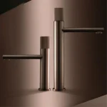 Robinet de lavabo en or Rose brossé, robinet de salle de bains en laiton, Table de toilette ronde pour lavage des mains, robinet d&rsquo;hôtel chaud et froid haut de gamme