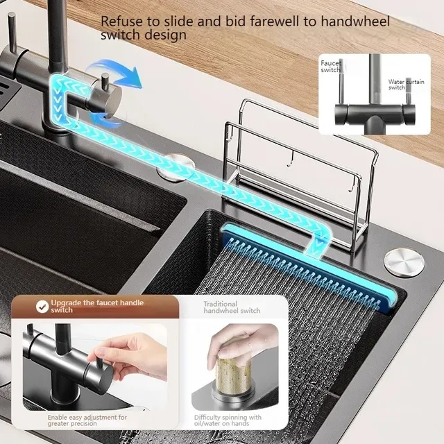 Évier de cuisine cascade en acier inoxydable – vue 4