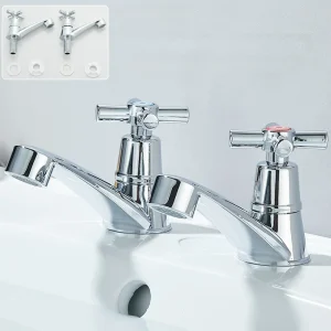 Robinet de salle de bains chromé Premium, Interface universelle, eau chaude et froide traditionnelle pour lavabo, lavabo, vanité, accessoires de salle de bains Robinet de salle de bains chromé Premium, Interface universelle, eau chaude et froide traditionnelle pour lavabo, lavabo, vanité, accessoires de salle de bains