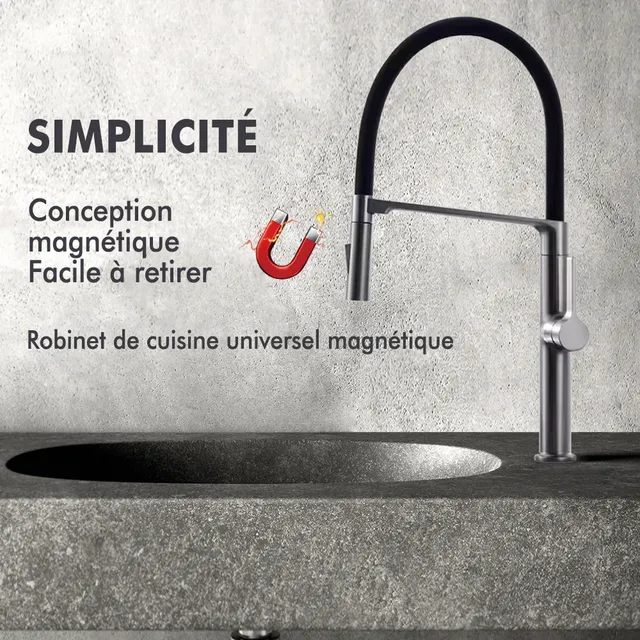 Robinet de cuisine noir avec pulvérisateur rétractable… – vue 2