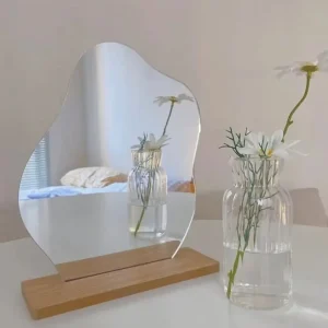 Miroir de maquillage irrégulier en bois, miroir décoratif sans cadre en forme de nuage, pour salon, chambre à coucher, salle de bains, miroir de maquillage en acrylique Miroir de maquillage irrégulier en bois, miroir décoratif sans cadre en forme de nuage, pour salon, chambre à coucher, salle de bains, miroir de maquillage en acrylique