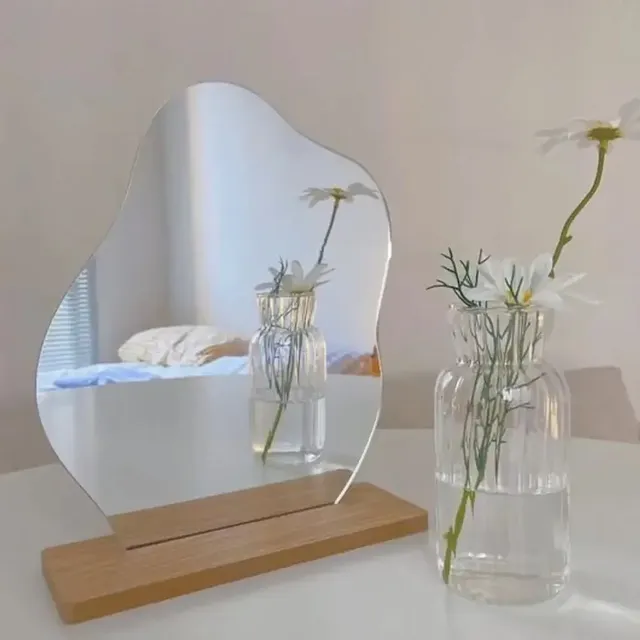 Miroir de maquillage irrégulier en bois