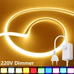 Lumière LED COB à intensité variable 220V, avec variateur, prise ue, bande néon 288 diodes/M, étanche IP67, éclairage de jardin, de salle de maison, de Bar, lampe Flexible