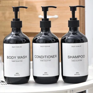 Distributeur de Lotion étanche avec étiquette, 3 pièces/500ml, pour shampoing, Gel douche et stockage de Lotion pour le corps, décoration de la maison