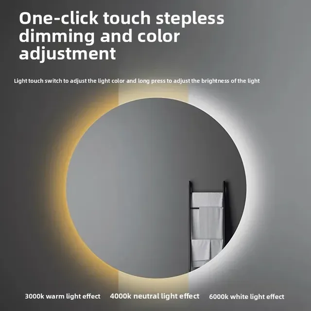 Miroir rond mural intelligent tactile led rétroéclairage… – vue 3
