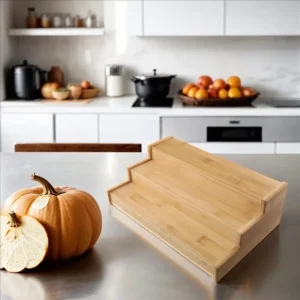 Étagère à épices à 3 niveaux en bois massif, présentoir à épices à plusieurs niveaux, organisateur d&rsquo;assaisonnement, ensemble de rangement de pots à épices durables peu encombrants