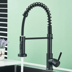 Buse de robinet de grue de centre commercial d&rsquo;eau chaude et froide, 256 côtes noires vers le bas, modes d&rsquo;eau pour les touristes, ressort en laiton, évier de cuisine