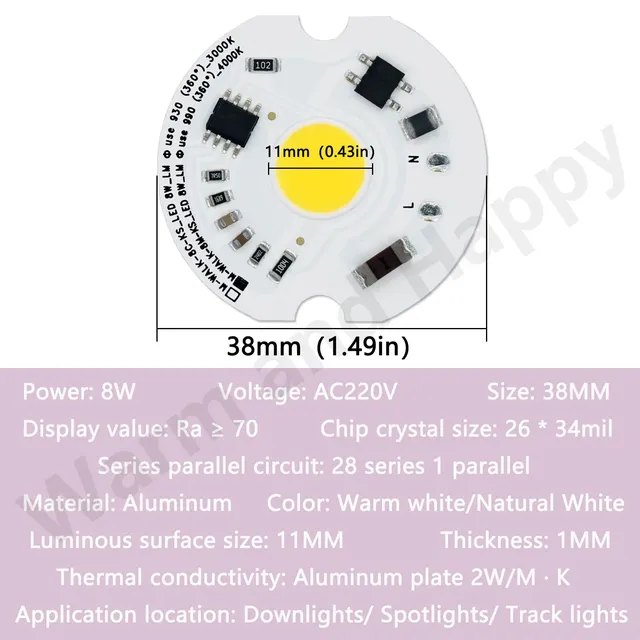 Puce LED 8W AC220V blanc chaud blanc naturel LED COB… – vue 2