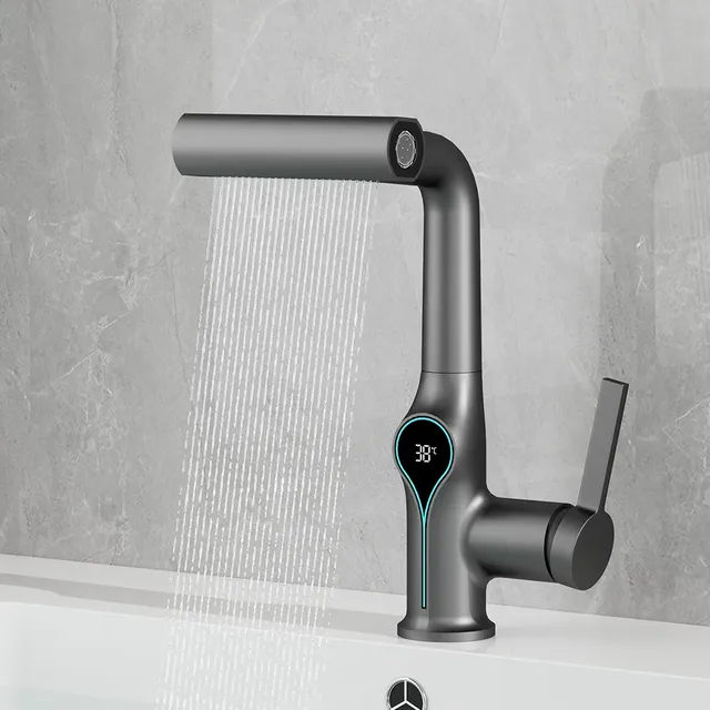 Mitigeur lavabo monotrou cascade contemporain bec coudé… – vue 2