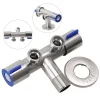 robinet mural trois voies T acier inoxydable SUS304 brossé argenté double levier sorties filetées mâles lave linge