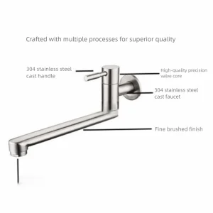 180 °   Robinet d&rsquo;évier mural rotatif, sortie allongée, robinet de cuisine antirouille, Installation facile, poignée antidérapante