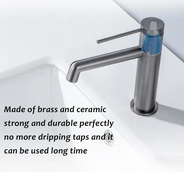 HOBasin-Robinet d'eau chaude et froide en laiton gris – vue 3