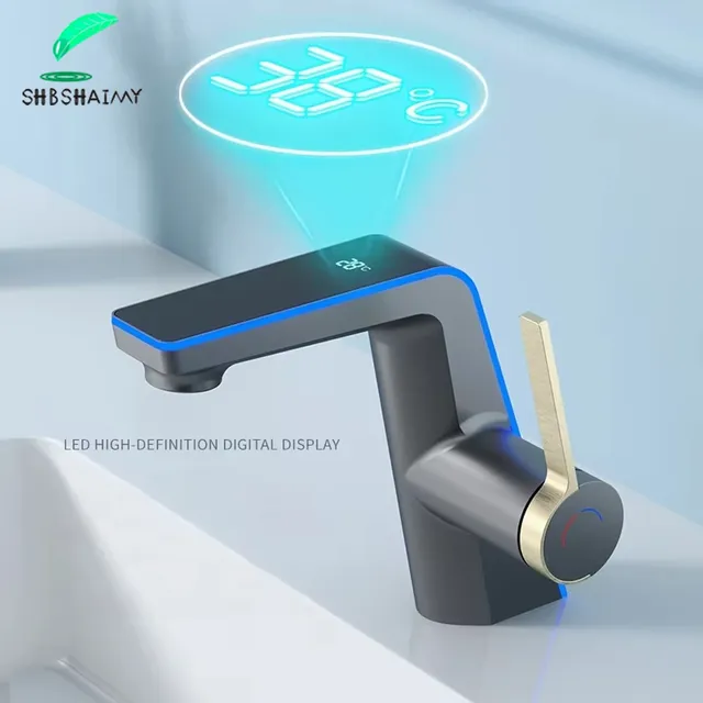 Robinet de lavabo à affichage de la température blanche – vue 3