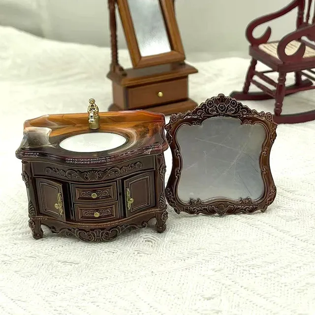Meuble vasque miniature baroque victorien noir sculpté… – vue 2