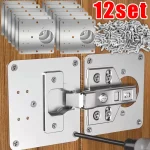 Plaque de réparation de charnière, charnières de porte d&rsquo;armoire de cuisine, plaque de montage avec vis, supports de fixation plats, outils de quincaillerie pour meubles, 2/12 ensembles