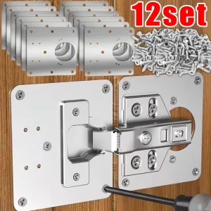 Plaque de réparation de charnière, charnières de porte d&rsquo;armoire de cuisine, plaque de montage avec vis, supports de fixation plats, outils de quincaillerie pour meubles, 2/12 ensembles