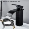 Lavabo cascade robinet en acier inoxydable noir avec tuyau d&rsquo;entrée d&rsquo;eau chaude et froide lavabo de toilette salle de bains maison