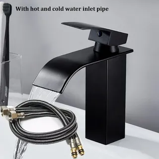 Lavabo cascade robinet en acier inoxydable noir avec tuyau d'entrée…