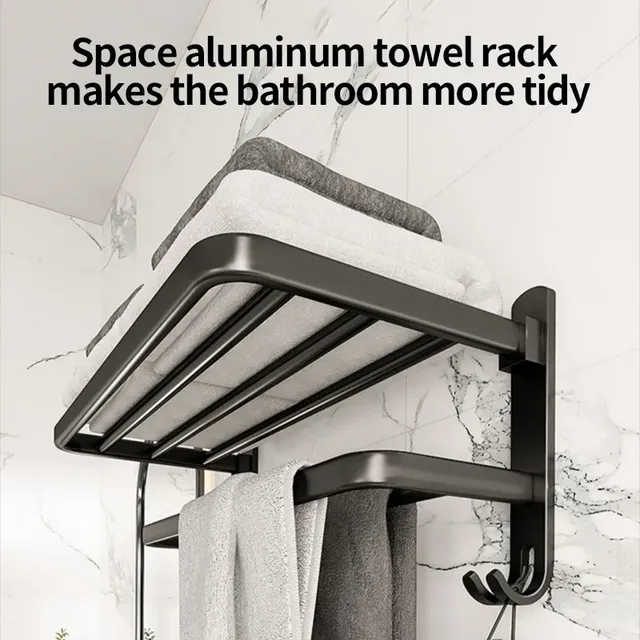 Porte-serviettes mural pliable noir pour salle de bain – vue 6