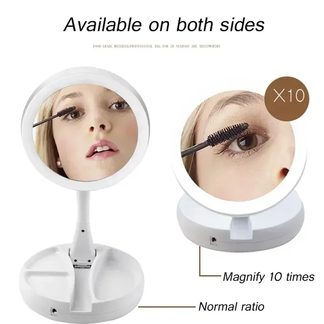 Miroir de maquillage pliant avec lumière LED blanche – vue 4