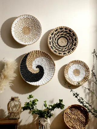 Décor de panier mural Boho fait à la main en jonc de mer