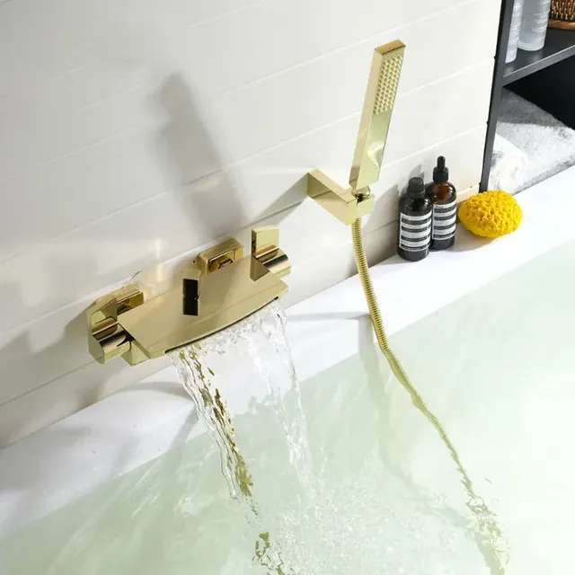 Mitigeur baignoire mural cascade doré brossé laiton… – vue 5