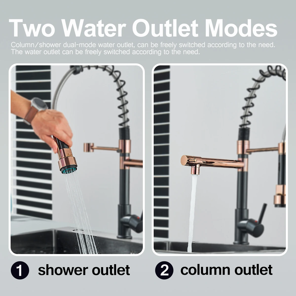 Robinet d&rsquo;évier de cuisine populaire, couleur or Rose, nouveau mitigeur de bain chaud et froid assorti, bec extractible moderne à Rotation libre