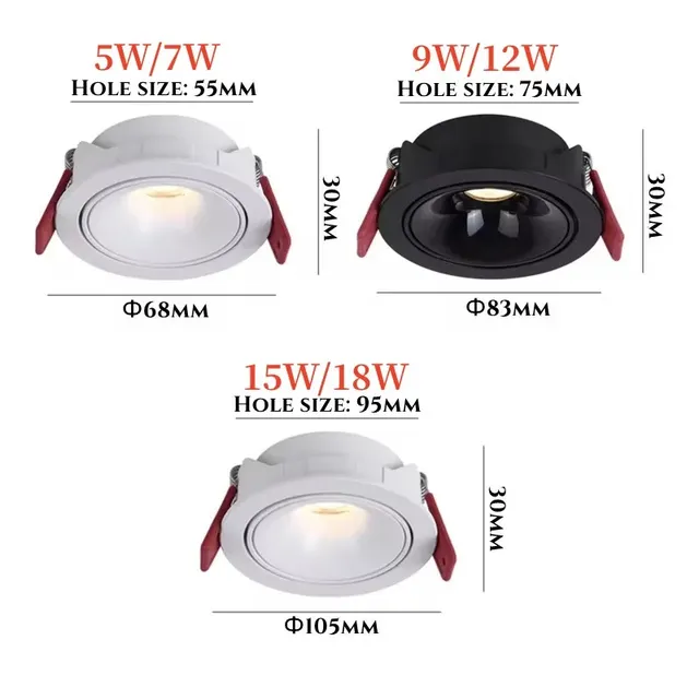 Dimmable Led Downlight encastré plafonnier en aluminium… – vue 5