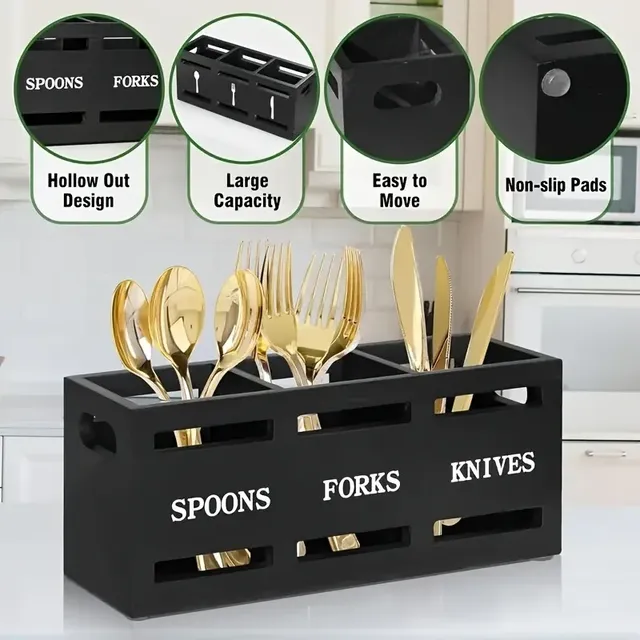 Boîte de rangement de couverts multi-compartiments en bois – vue 5