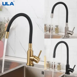 ULA robinet de cuisine en or, bec Flexible en acier inoxydable, robinet d&rsquo;évier de cuisine, robinet mitigeur d&rsquo;évier d&rsquo;eau chaude et froide, grue rotative à 360 degrés