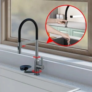 Nouveau robinets de cuisine 2 en 1 avec lave-tasse, robinet d&rsquo;eau chaude et froide, robinets mélangeurs de cuisine à poignée unique, robinet d&rsquo;évier de cuisine monté sur le pont