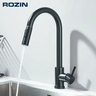 Robinet de cuisine noir flexible à nervures