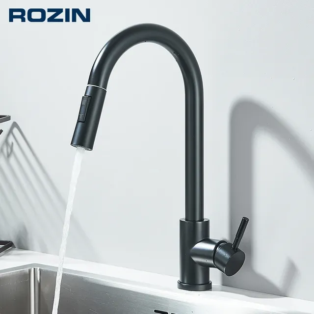 Robinet de cuisine noir flexible à nervures