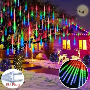 Guirlande lumineuse LED en forme de pluie de météores, guirlande lumineuse féerique, feston d’extérieur, étanche, chute de pluie, décoration de fête de vacances Guirlande lumineuse LED en forme de pluie de météores, guirlande lumineuse féerique, feston d’extérieur, étanche, chute de pluie, décoration de fête de vacances