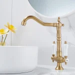 Becola robinet de salle de bains à double poignée monotrou, robinet de lavage rétro en laiton jaune mat avec Texture haut de gamme, robuste et Durable