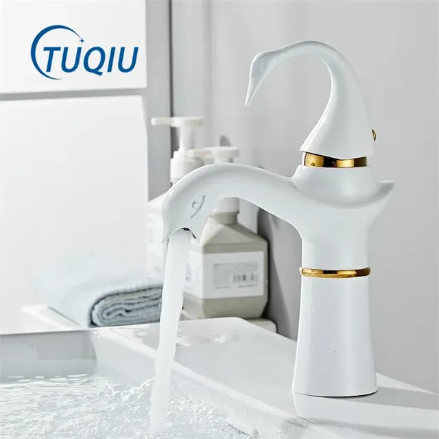 Tuqiu robinet de grand bassin or blanc cygne robinet en… – vue 3