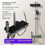 Ensemble de douche à affichage numérique de la température, robinet de salle de bains mural, sortie d&rsquo;eau à 4 voies, système de robinet de douche chaude et froide