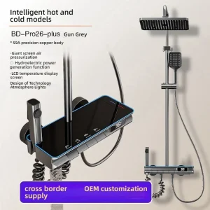 Ensemble de douche à affichage numérique de la température, robinet de salle de bains mural, sortie d&rsquo;eau à 4 voies, système de robinet de douche chaude et froide