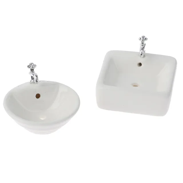 Lavabo miniature céramique blanc brillant carré arrondi… – vue 4