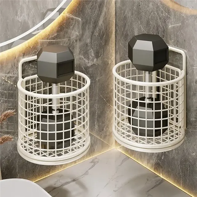 Panier métallique laqué crème cylindrique ajouré grille… – vue 4