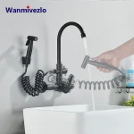 Robinet de cuisine avec pistolet de pulvérisation, mitigeur d&rsquo;eau chaude et froide mural, robinets rotatifs, double Mode d&rsquo;eau, sans nettoyage des coins morts